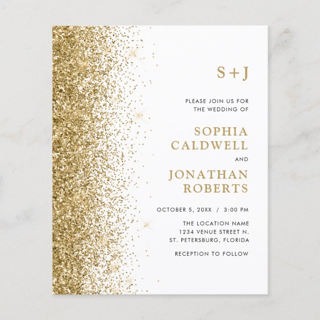 Budget allt i en monogram Glitter bröllopsinbjudan (Framsida)