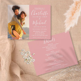 Budget Allt-i-ett Dusty Rose Foto Bröllopsinbjudan