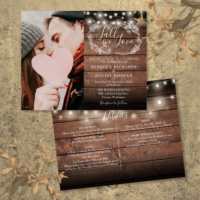 Budget Allt-i-ett Foto Höst Bröllopsinbjudan (Budget All In One Photo Fall Wedding Invite)