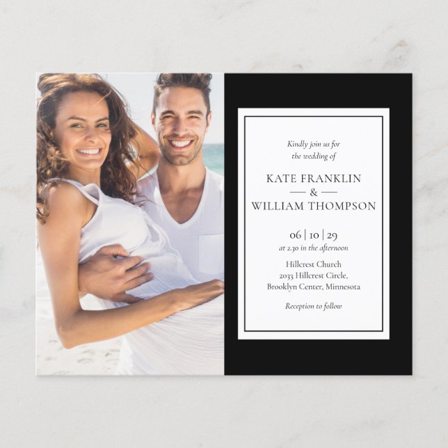 Budget Allt-i-ett klassisk foto bröllopsinbjudan (Framsida)