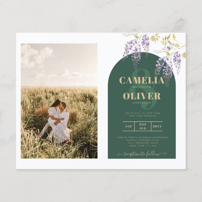 Budget allt-in1 PHOTO Bröllop Wisteria QR-kod INV Flygblad (Framsidan)