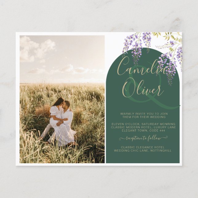 Budget allt-in1 PHOTO Bröllop Wisteria QR-kod INV Flygblad (Framsidan)