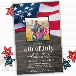 Budget American Flagga Photo 4:e juli Party Invit