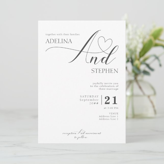 Budget Ampersand Minimalistisk Elegant Skript Bröl Inbjudningar (Stående Fram)
