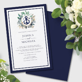 Budget Anchor Greenery Navy bröllopsinbjudan