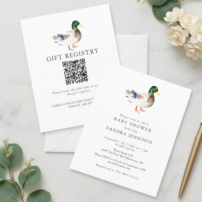 Budget Anka Baby Shower 2-sidig registrerings QR-k (Skapare uppladdad)