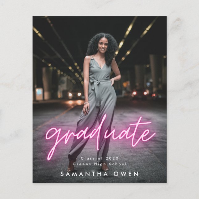 Budget Anpassningsbar Rosa Neon Examen Foto Flygblad (Framsidan)