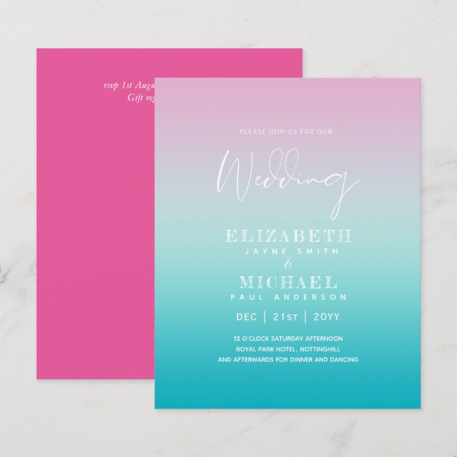 BUDGET Aqua Rosa Wedding bjudande Ocean Beach (Fram/baksida)