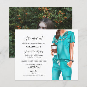 Budget Aqua Scrubs Nurse Photo Studenten Inbjudan