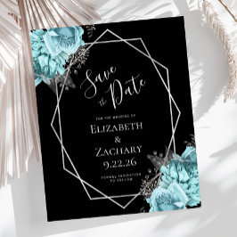 Budget Aqua Silver Floral Black Save the Date