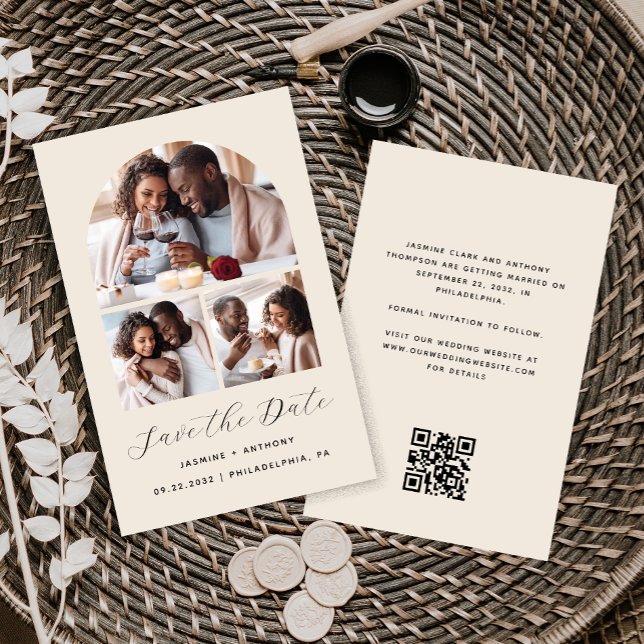 Budget Arch 3-Photo Collage Beige Spara datum (Skapare uppladdad)