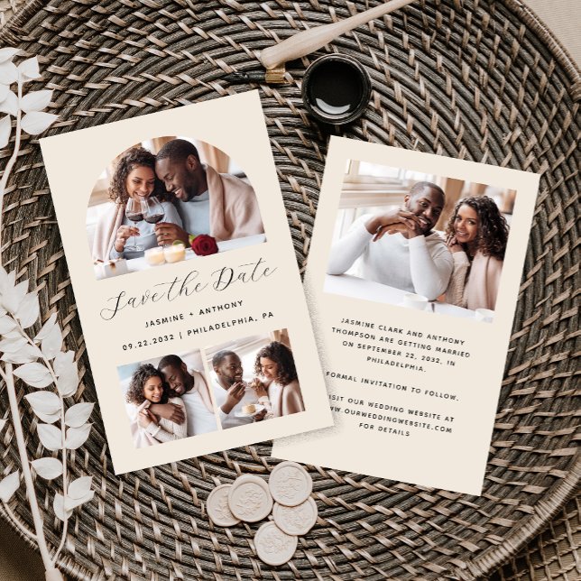Budget Arch 4-Foto Beige Save the Date (Skapare uppladdad)