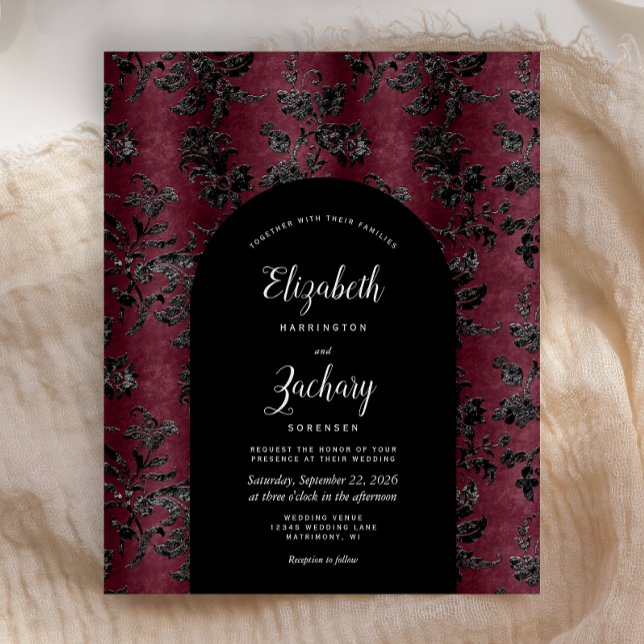 Budget Arch Moody Burgundy Black Damask bröllop (Skapare uppladdad)