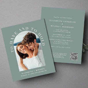 Budget Arch Photo QR Code Sage Wedding bjudande