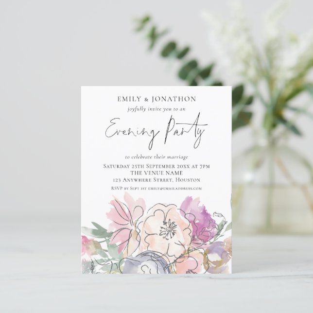Budget Artsy Blommigt Bröllop Evening Party Inbjud (Stående Fram)