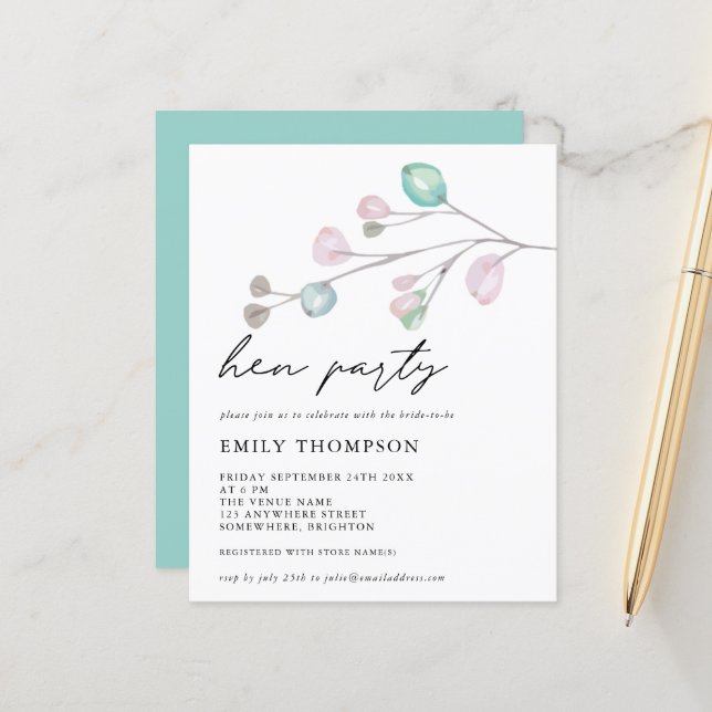 Budget Artsy Lövs Hen Party-inbjudan (Fram/Back In Situ)