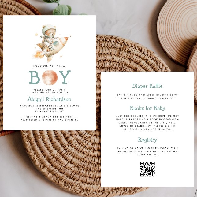 Budget Astronaut Bear QR Code Boy Baby Shower (Skapare uppladdad)