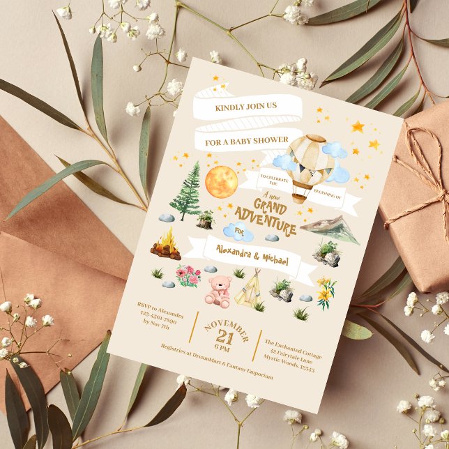Budget Äventyr Baby Shower Watercolor Träd Flygblad (Skapare uppladdad)