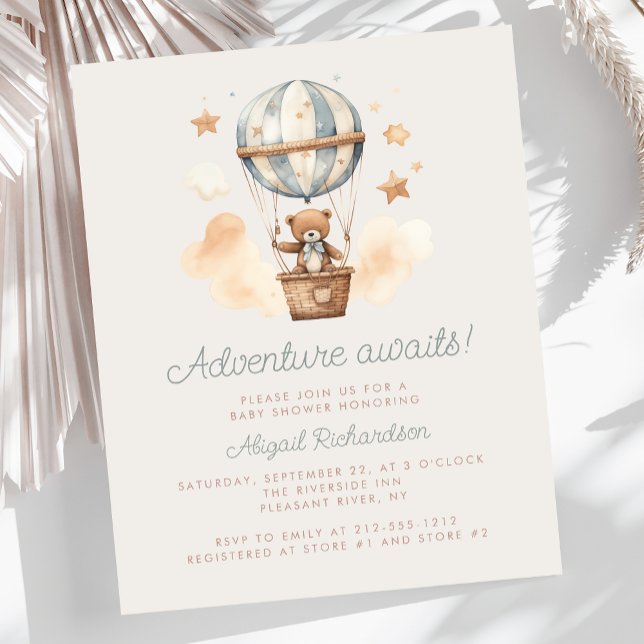 Budget Äventyr Väntar Teddybjörn Pojke Baby Shower (Skapare uppladdad)
