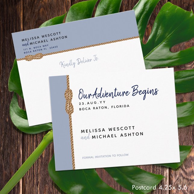 Budget ⚓️ Äventyret Börjar Nautisk Spara Datum Meddelande Vykort (Budget ⚓️ Adventure Begins Nautical Save The Date Announcement Postcard
)