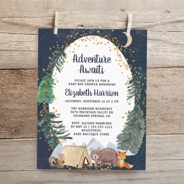 Budget Äventyrsnatt Himmel Baby Shower Inbjudan (Embrace your upcoming adventure with a super cute baby shower invitation at a budget price)