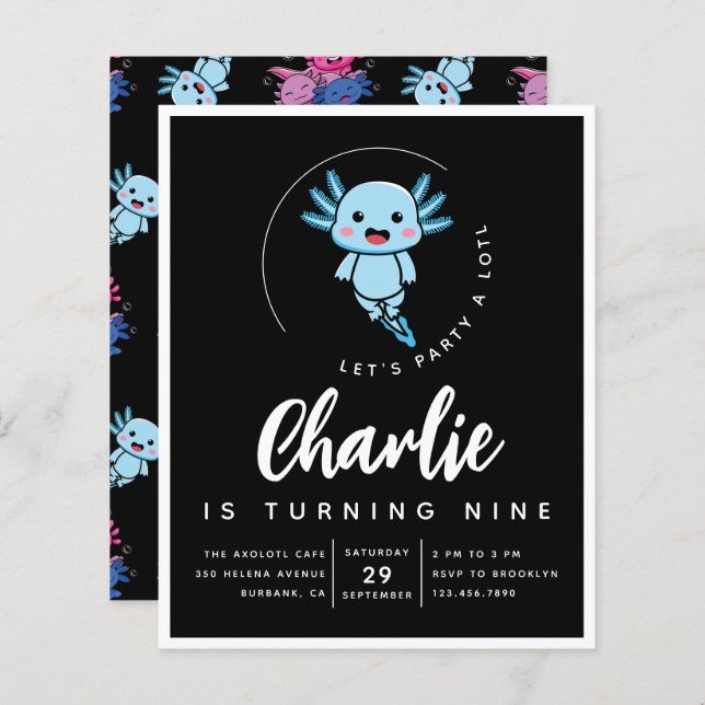 Budget Axolotl Födelsedagsfest inbjudan (Fram/baksida)