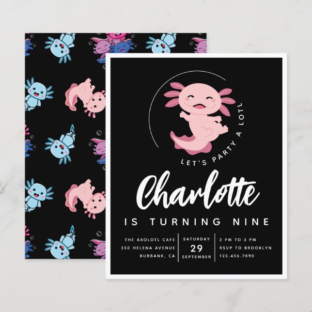 Budget Axolotl Födelsedagsfest inbjudan (Fram/baksida)