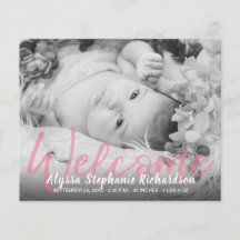 Budget B&W Rosa Välkomstmeddelande om födelsetal