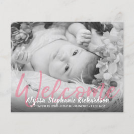 Budget B&W Rosa Välkomstmeddelande om födelsetal Flygblad