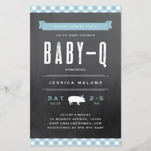 Budget Baby BBQ Blå Co-ed Baby Shower Inbjudan