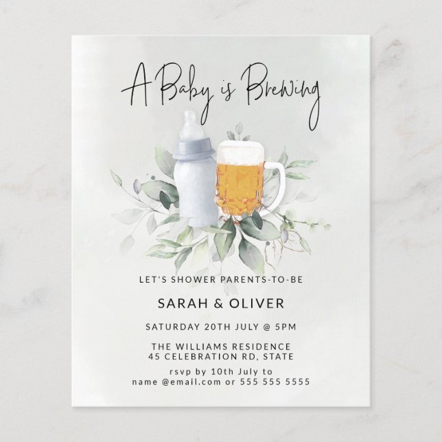 Budget Baby Brewing Greenery Boy Shower Flygblad (Framsidan)