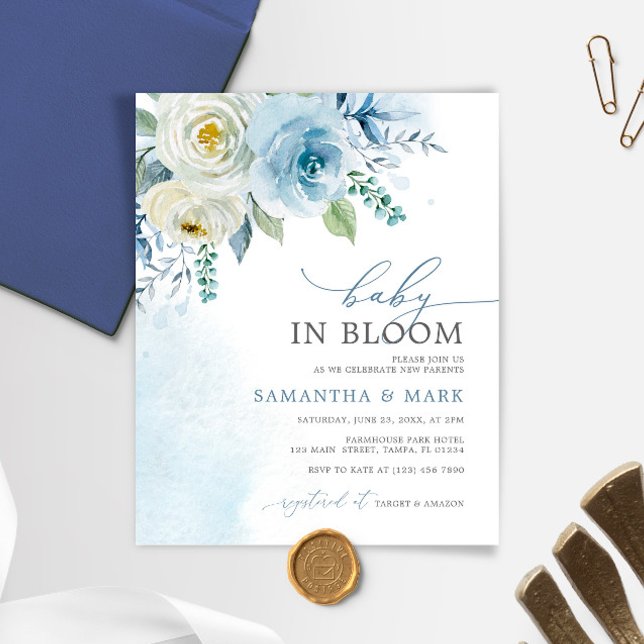 BUDGET Baby i BLOMDusty Baby Shower-inbjudan (Skapare uppladdad)