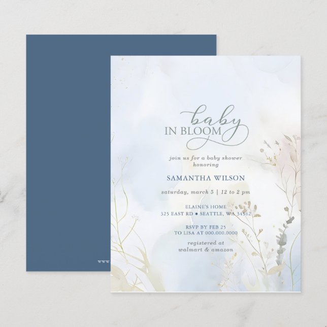 Budget Baby i Bloom Blue Blommigt Boy Shower (Fram/baksida)