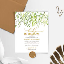 Budget Baby i Bloom Grön Baby Shower Inbjudan