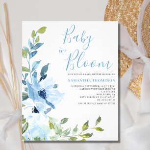 Budget Baby In Bloom Blå Blommig Baby Shower Inbju Flygblad
