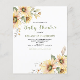 Budget Baby Shower Blommig Botanisk Inbjudan Flygblad