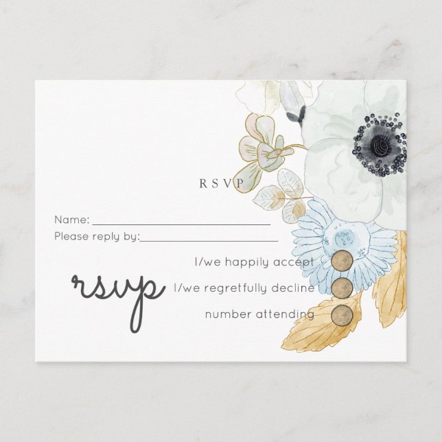 BUDGET Baby Shower Blue Anemone Inbjudan Vykort (Framsida)