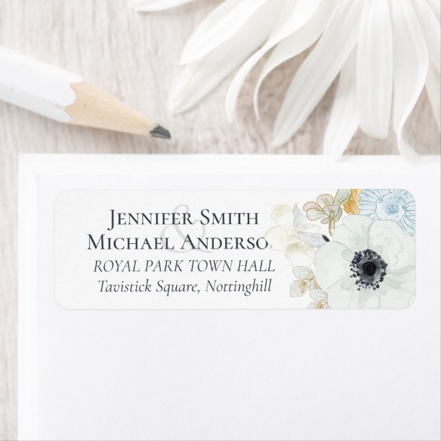 BUDGET Baby Shower Blue Anemone Returadress Etikett (Insitu)