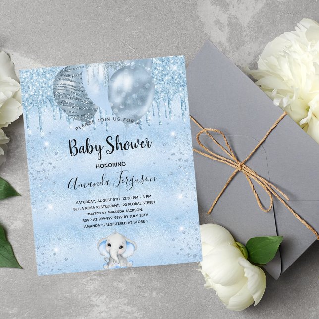 Budget Baby Shower Blue elefant-pojkinbjudan (Skapare uppladdad)