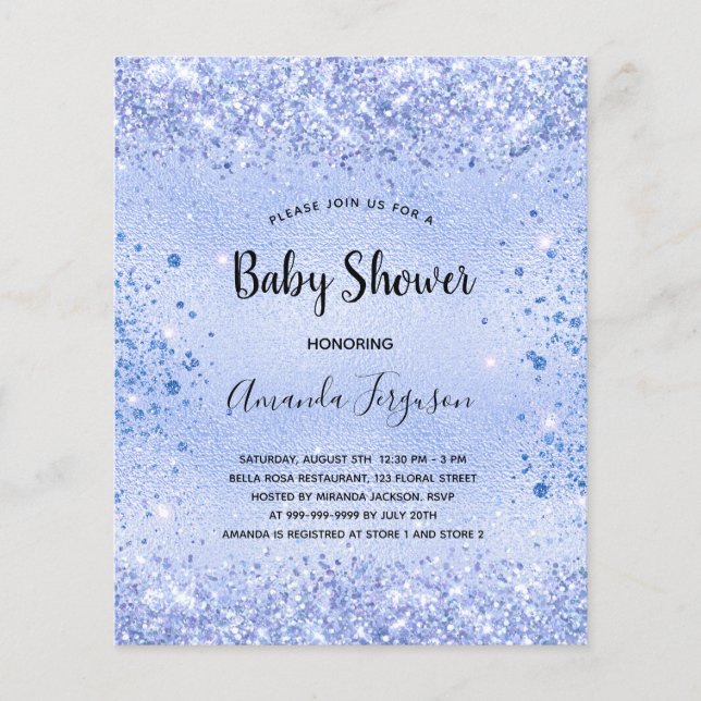 Budget Baby Shower Blue glitter boyinbjudan (Framsida)