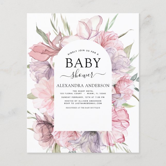 Budget Baby Shower Boho Dusty Rosa Lila Flygblad (Framsidan)