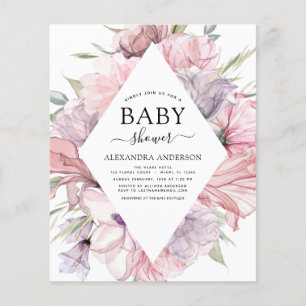 Budget Baby Shower Boho Dusty Rosa Lila Flygblad