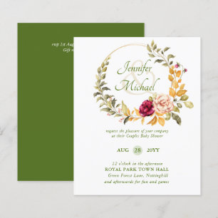 BUDGET Baby Shower Burgundy Blommigt WAN Inbjudan
