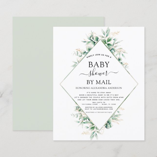 Budget Baby Shower by Mail Eucalyptus Geometric (Fram/baksida)