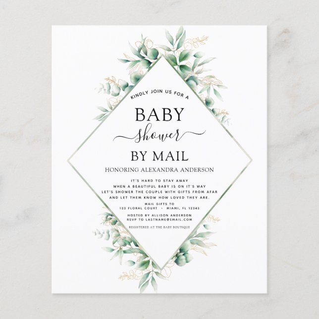 Budget Baby Shower by Mail Eucalyptus Geometric Flygblad (Framsidan)
