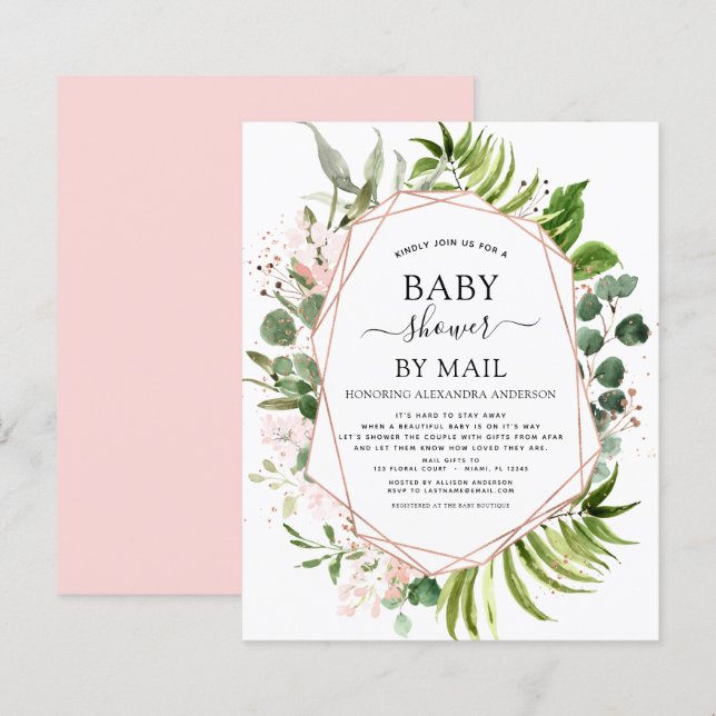Budget Baby Shower by Mail Greenery-inbjudan (Fram/baksida)