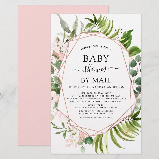 Budget Baby Shower by Mail Greenery-inbjudan (Fram/baksida)