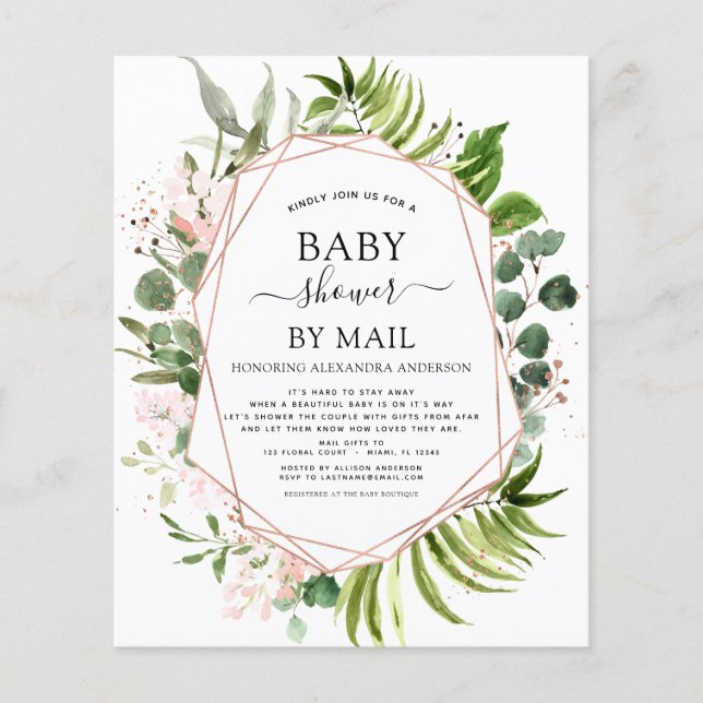 Budget Baby Shower by Mail Greenery-inbjudan Flygblad (Framsidan)
