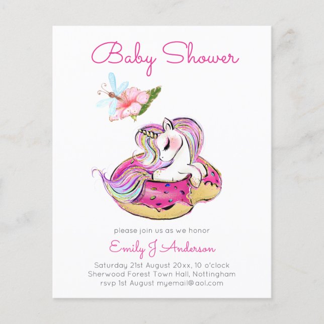 BUDGET Baby Shower Cute Unicorn Donut Girls Rosa (Framsida)