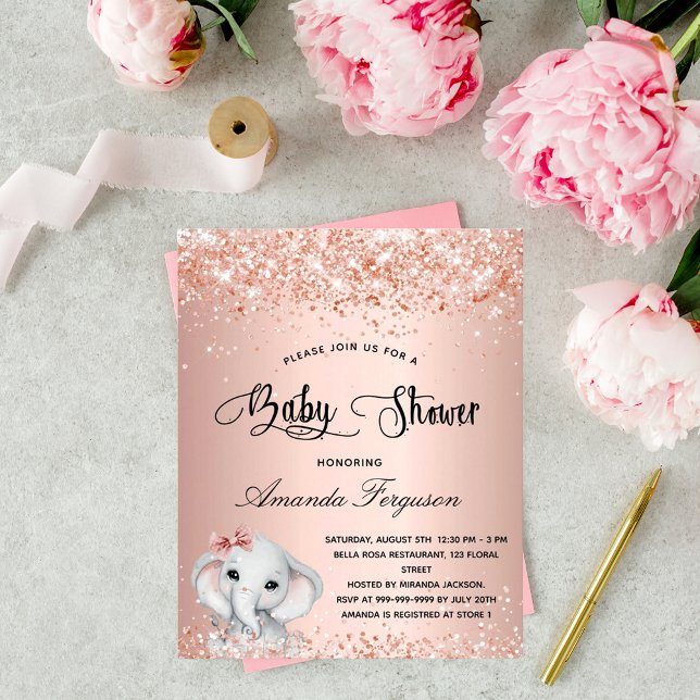 Budget Baby Shower elephant Girl ro inbjudan (Skapare uppladdad)